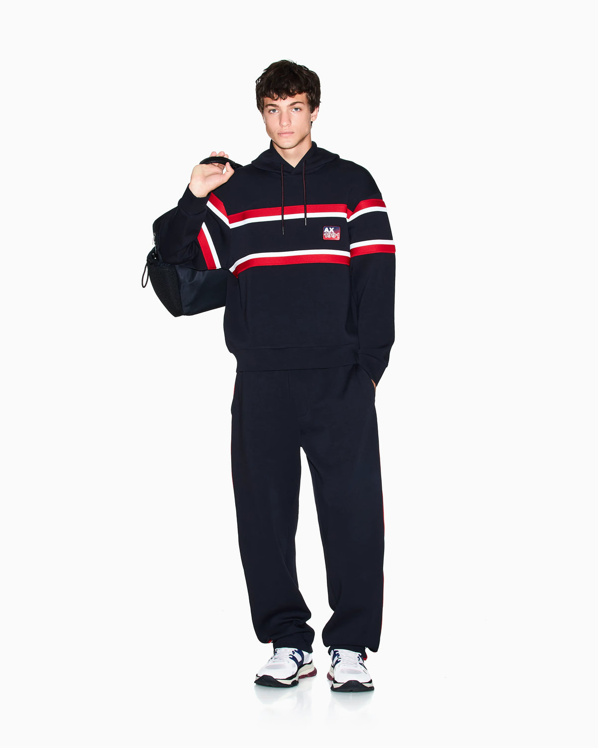 Hooded sweatshirt with contrasting stripes