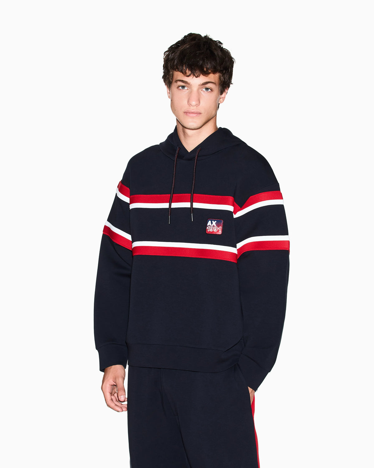 Hooded sweatshirt with contrasting stripes