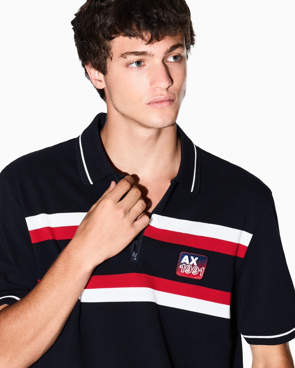 Regular fit polo shirt with zip and contrasting bands