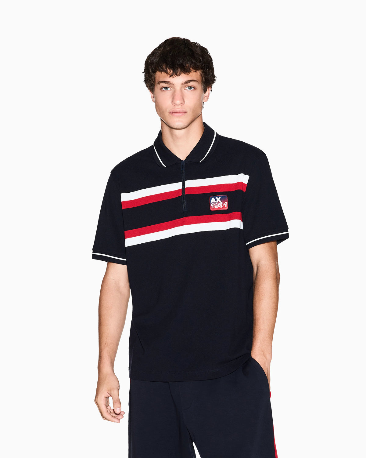 Regular fit polo shirt with zip and contrasting bands