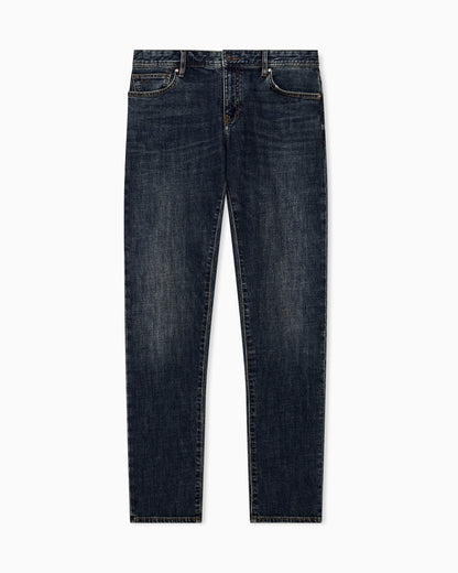 Five-pocket skinny jeans in washed stretch cotton denim