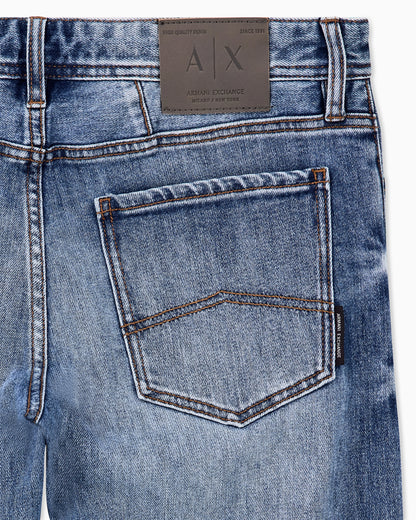 Skinny-fit five-pocket pants in washed comfort cotton denim
