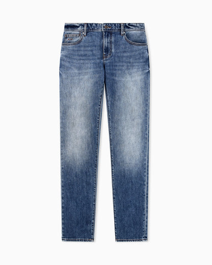 Skinny-fit five-pocket pants in washed comfort cotton denim