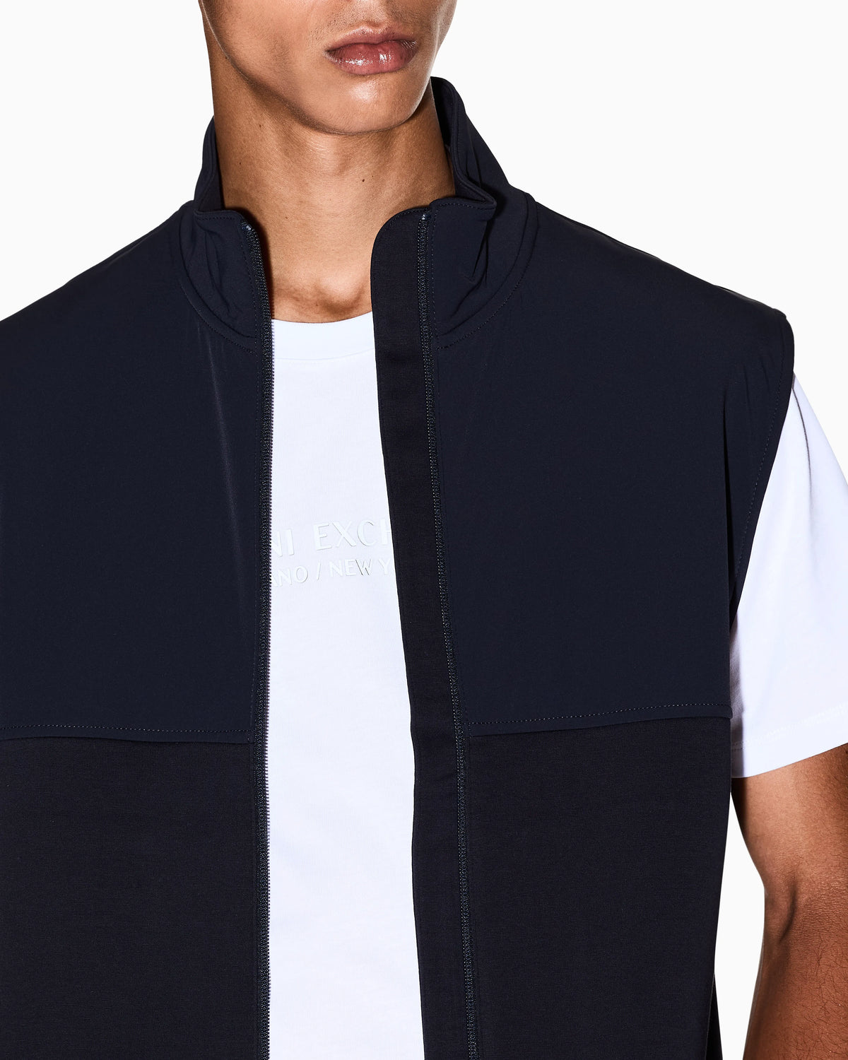 Full-zip vest in stretch cotton with a high collar Essential