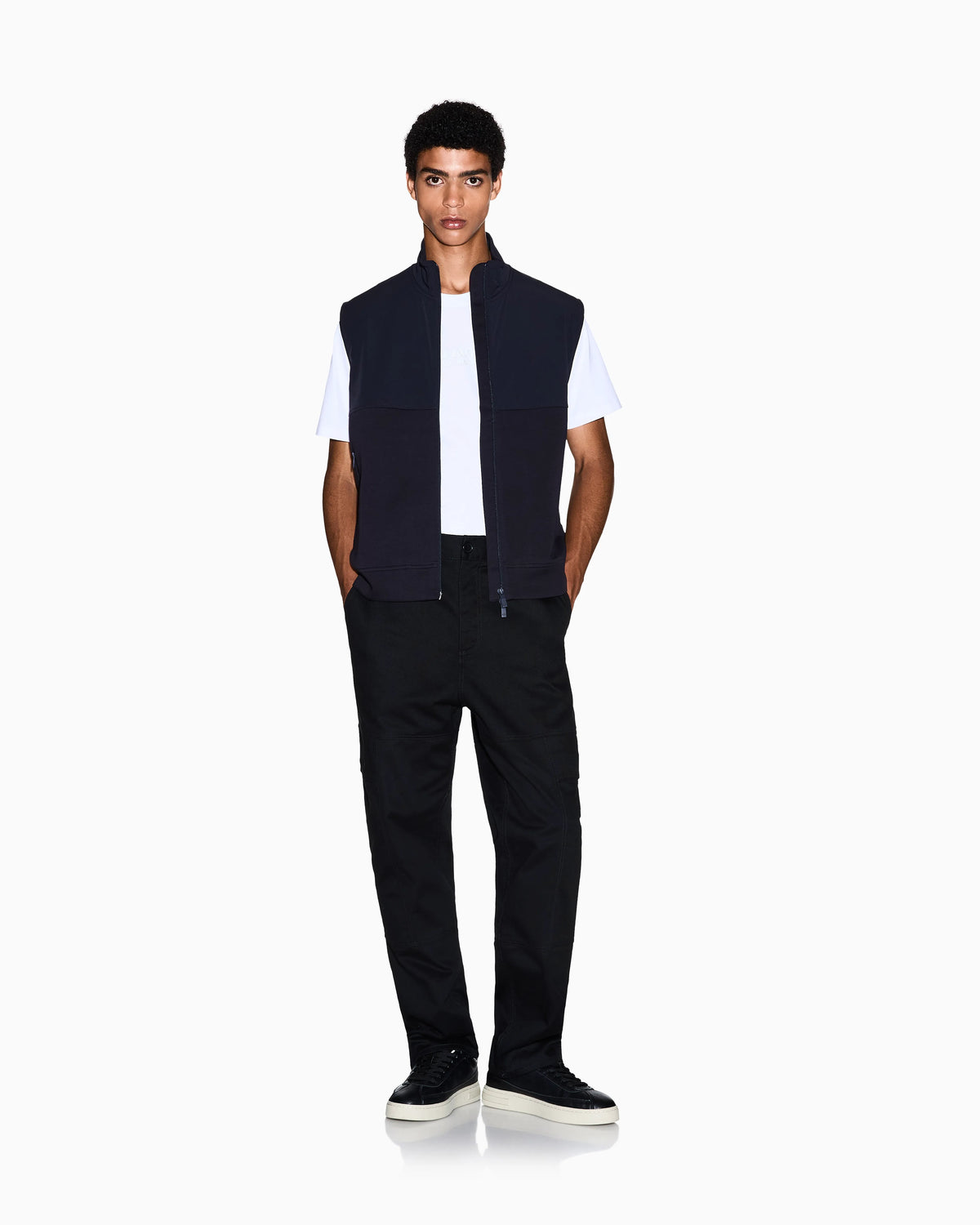 Full-zip vest in stretch cotton with a high collar Essential
