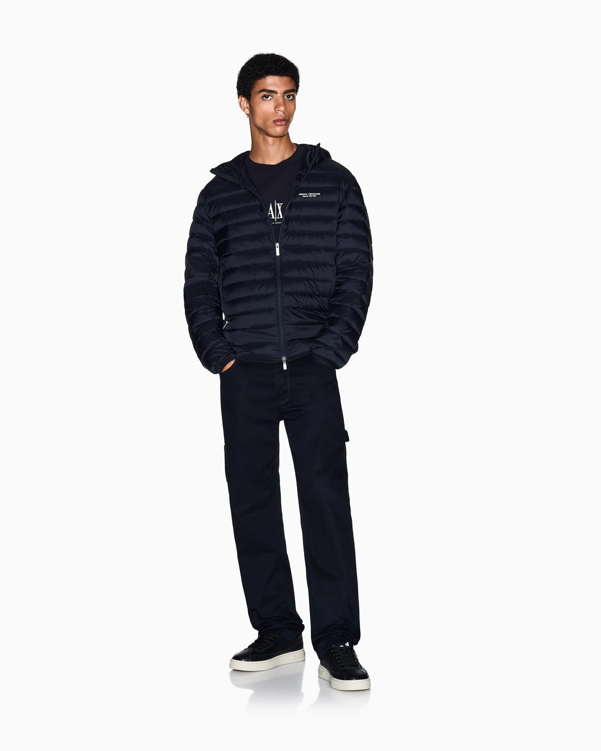 Quilted nylon down puffer jacket with hood Essential