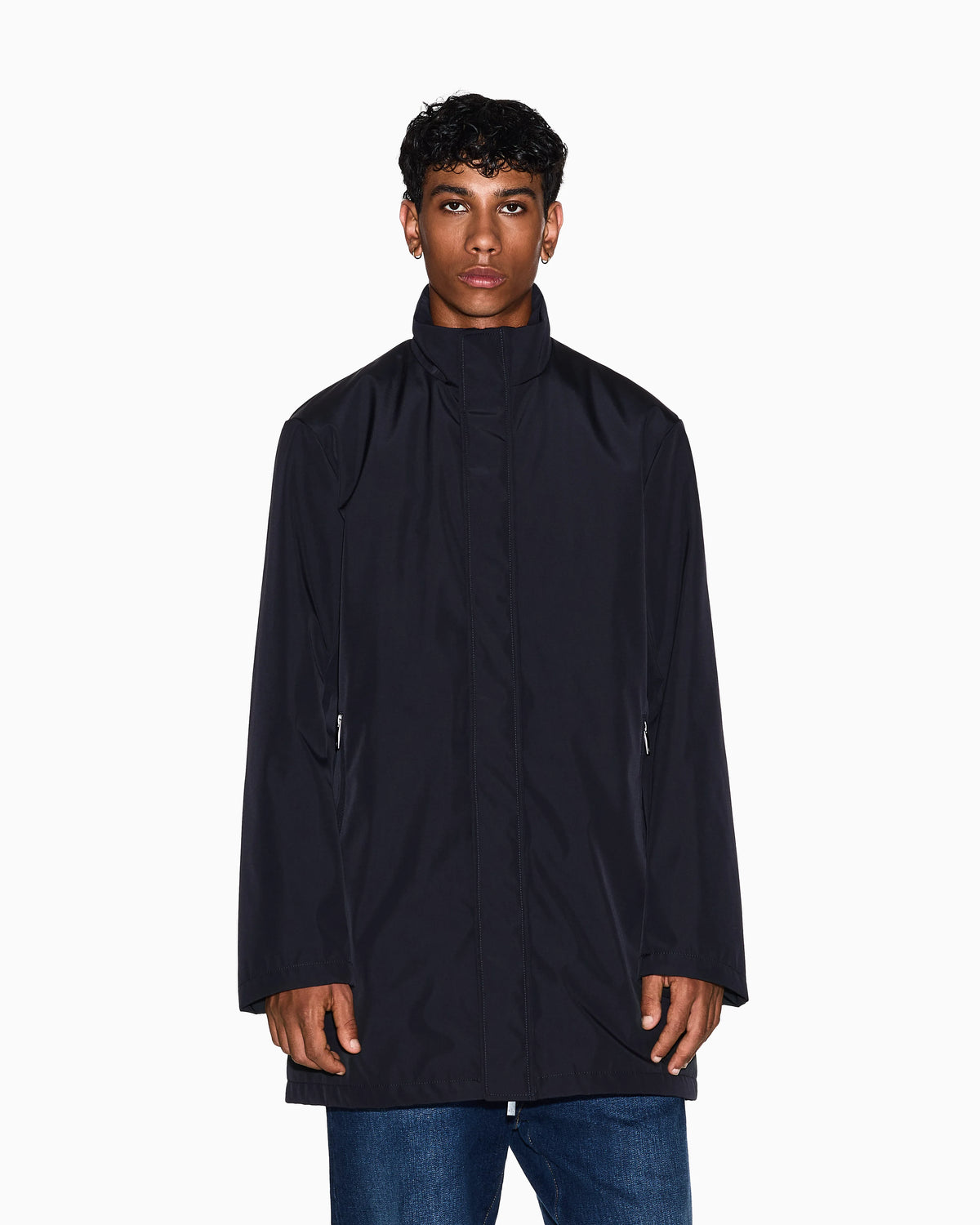 Overcoat with a high collar and concealed zipper Essential