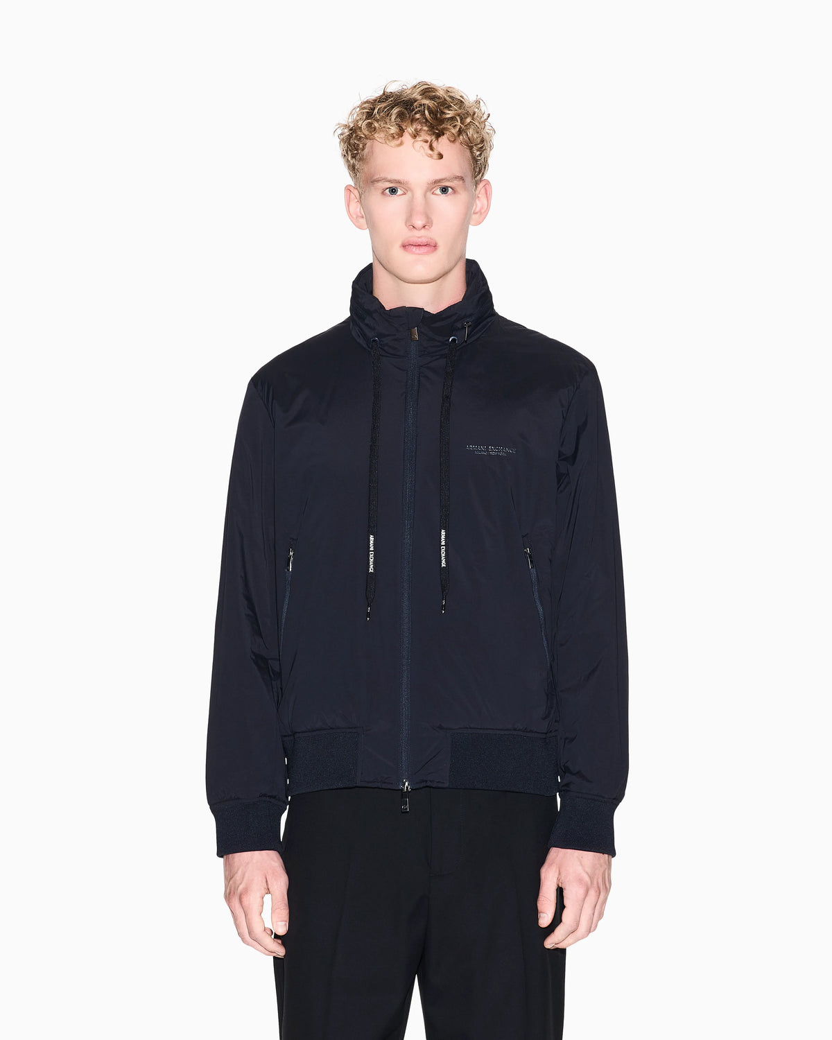 Stretch nylon bomber jacket with high collar Essential