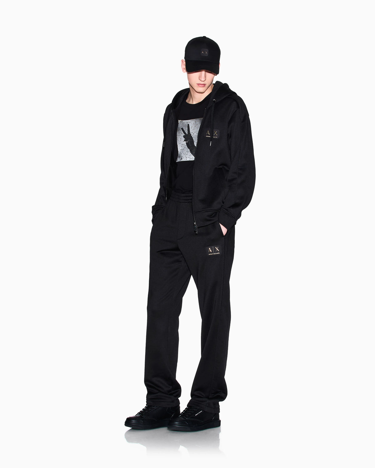 Zip-up hoodie with gold patch