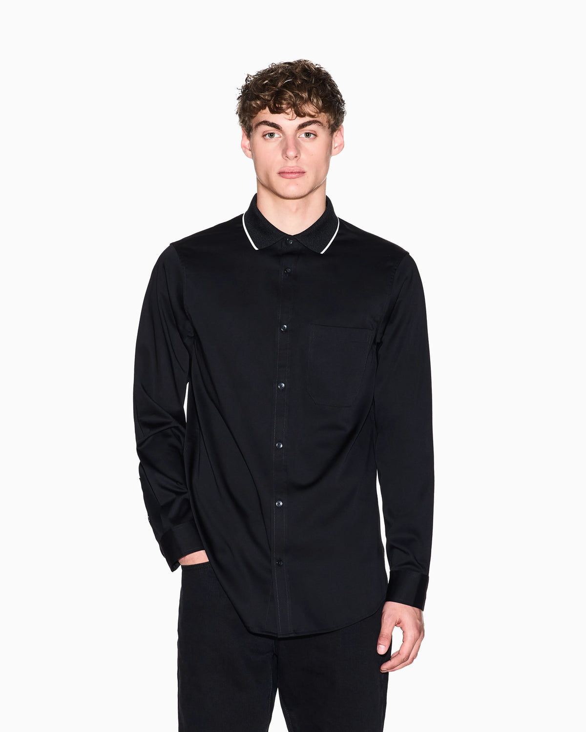 Stretch cotton shirt with contrasting profiles