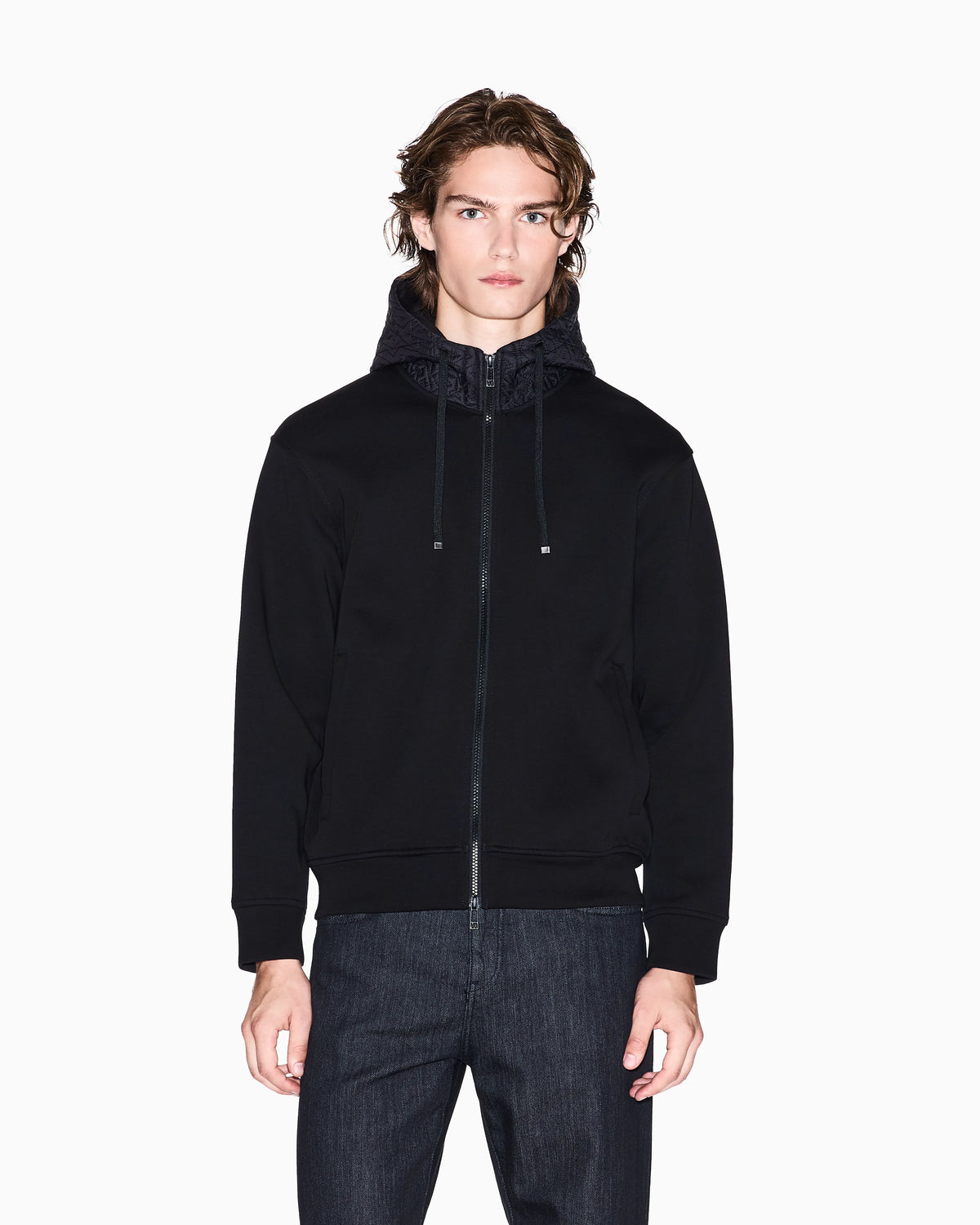 Zip-up sweatshirt with contrasting hood