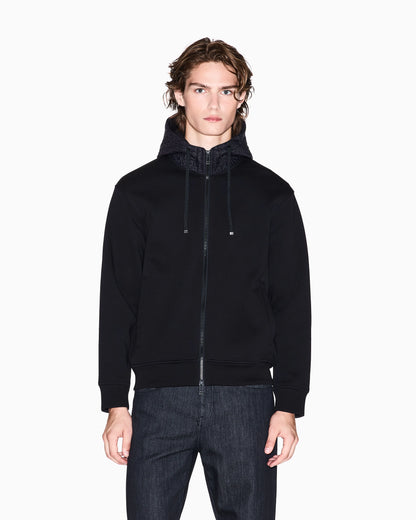 Zip-up sweatshirt with contrasting hood