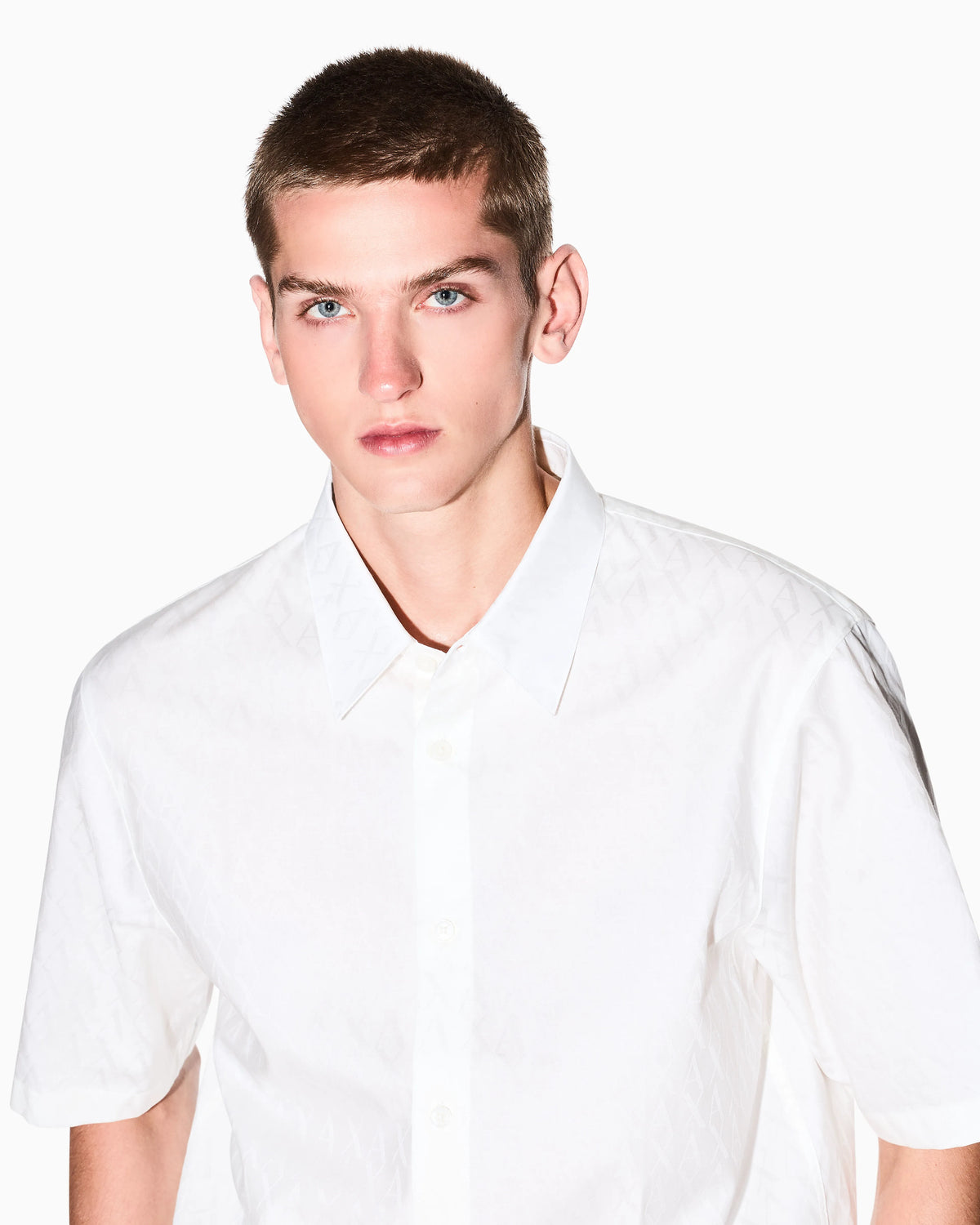 Short-sleeve button-up shirt in cotton jacquard Essential