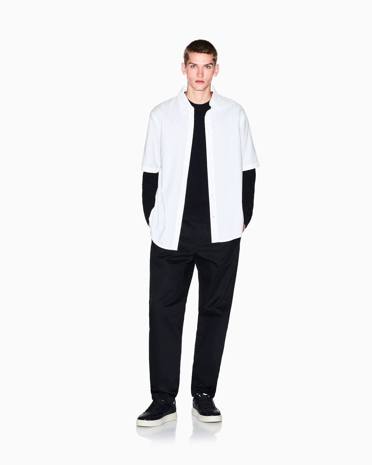 Short-sleeve button-up shirt in cotton jacquard Essential