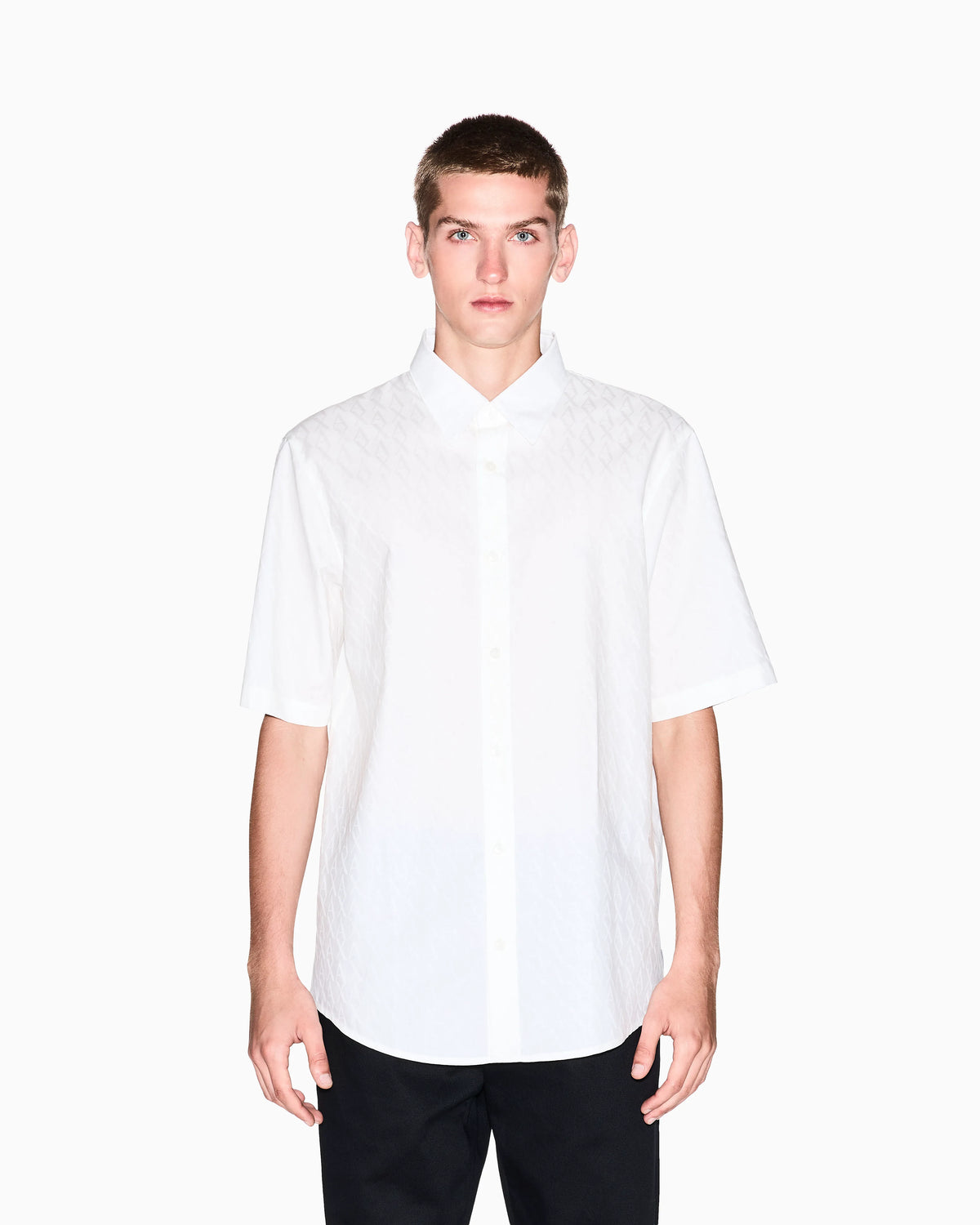 Short-sleeve button-up shirt in cotton jacquard Essential