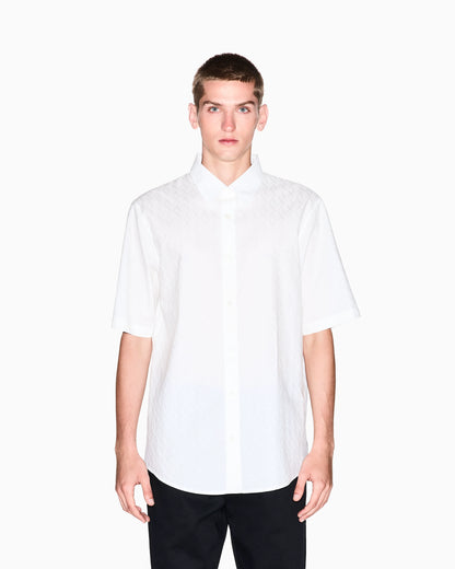 Short-sleeve button-up shirt in cotton jacquard Essential