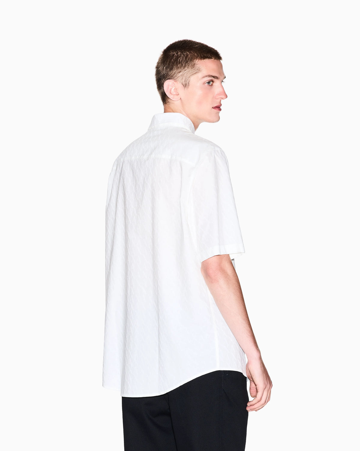 Short-sleeve button-up shirt in cotton jacquard Essential