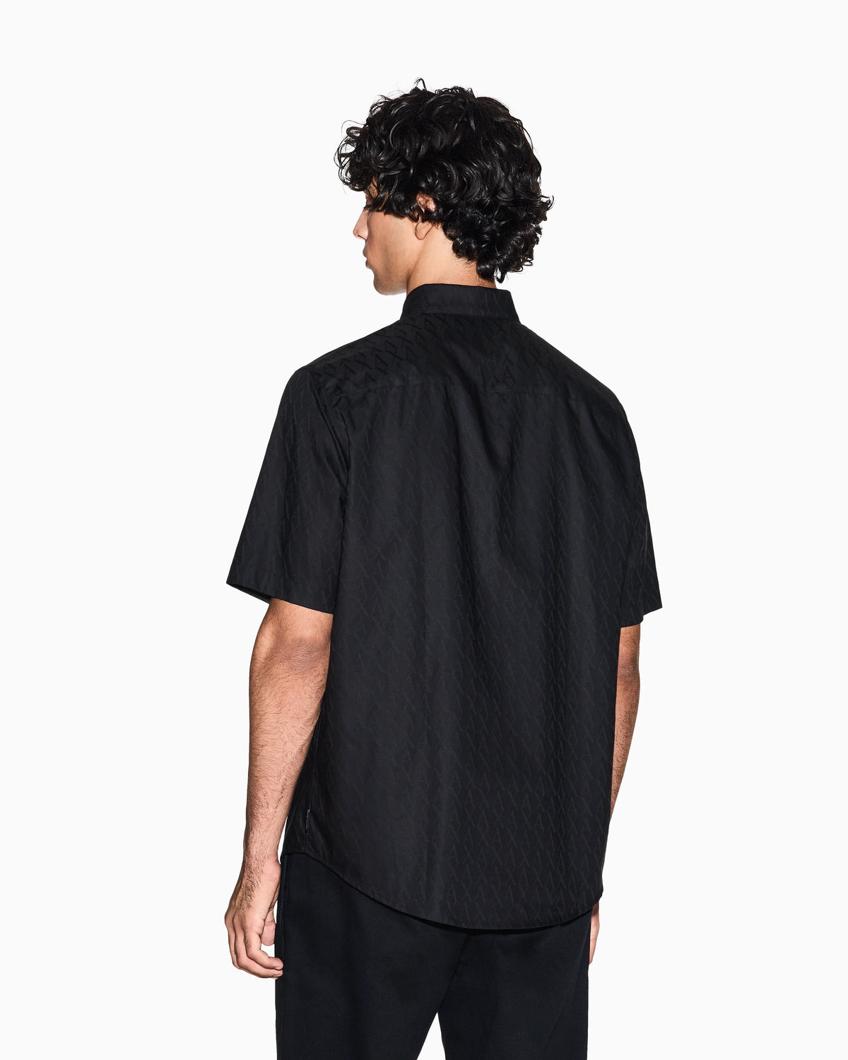 Short-sleeve button-up shirt in cotton jacquard Essential