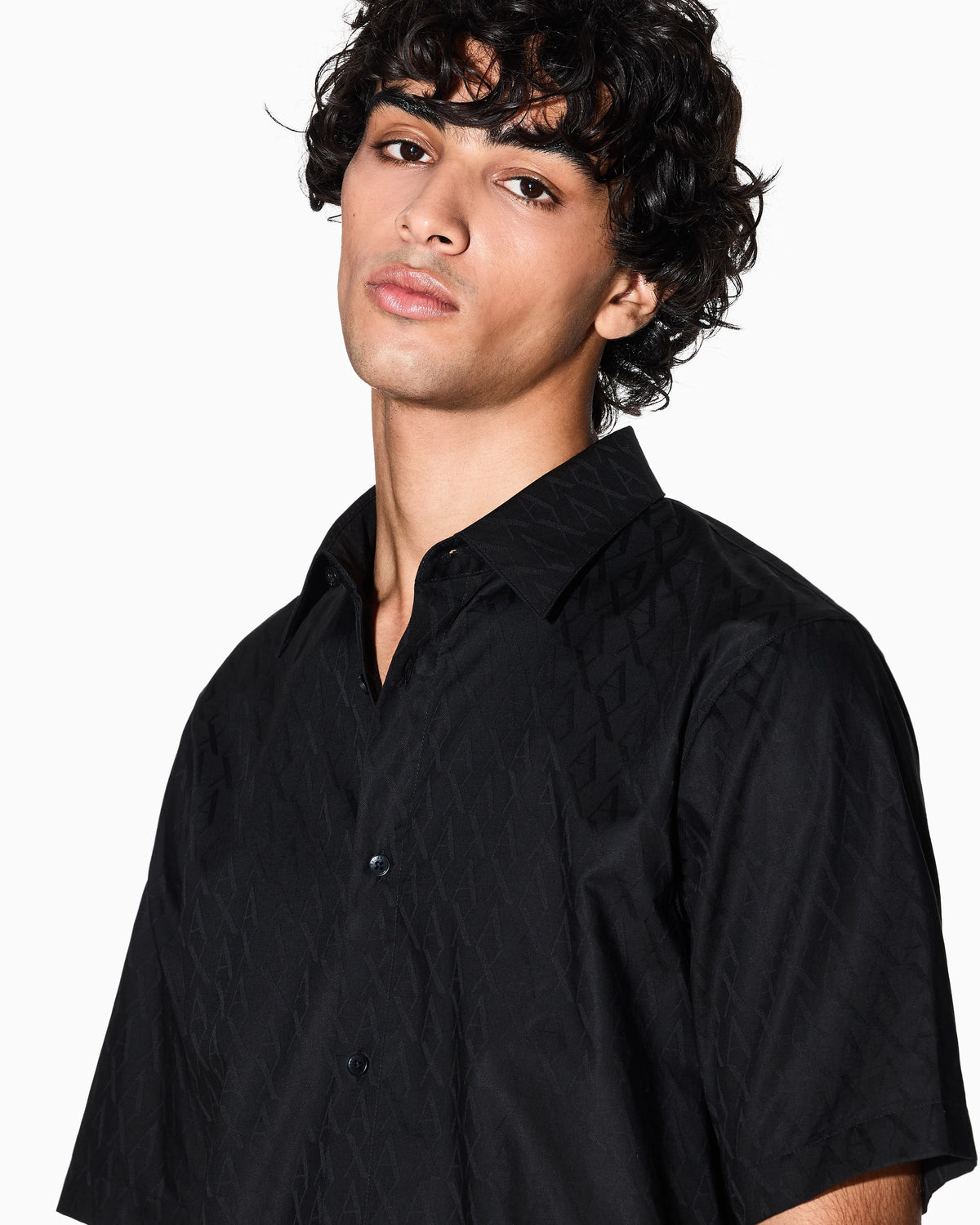 Short-sleeve button-up shirt in cotton jacquard Essential