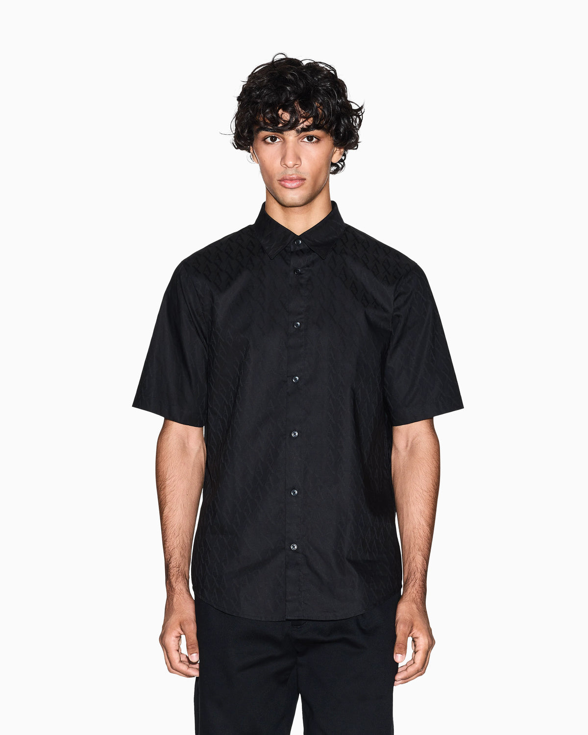 Short-sleeve button-up shirt in cotton jacquard Essential