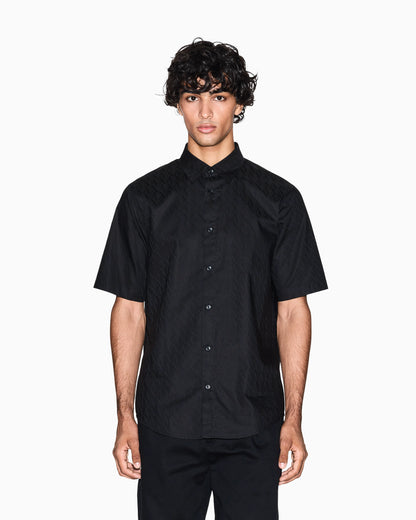 Short-sleeve button-up shirt in cotton jacquard Essential
