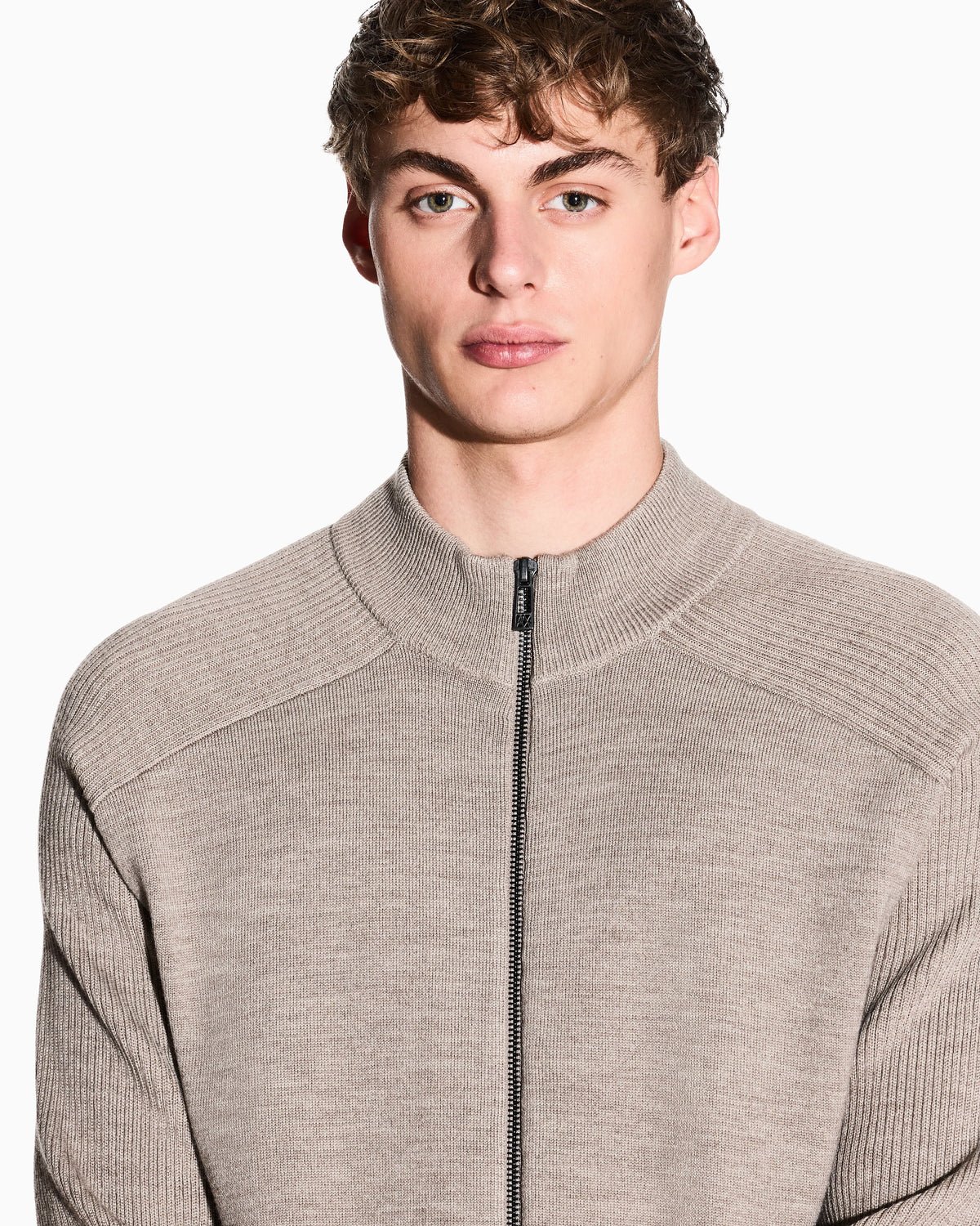 Cotton and Wool Cardigan with Ribbed Knitting