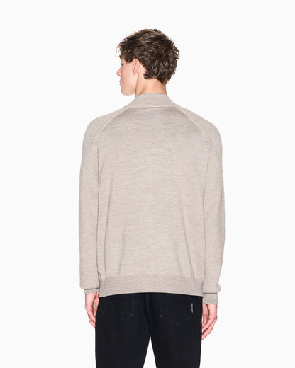 Cotton and Wool Cardigan with Ribbed Knitting