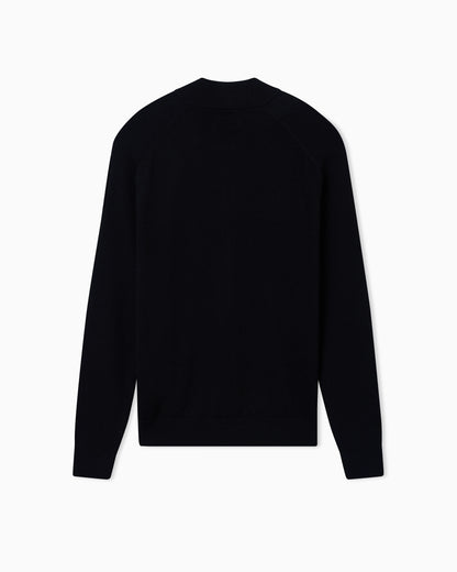 Cotton and Wool Cardigan with Ribbed Knitting