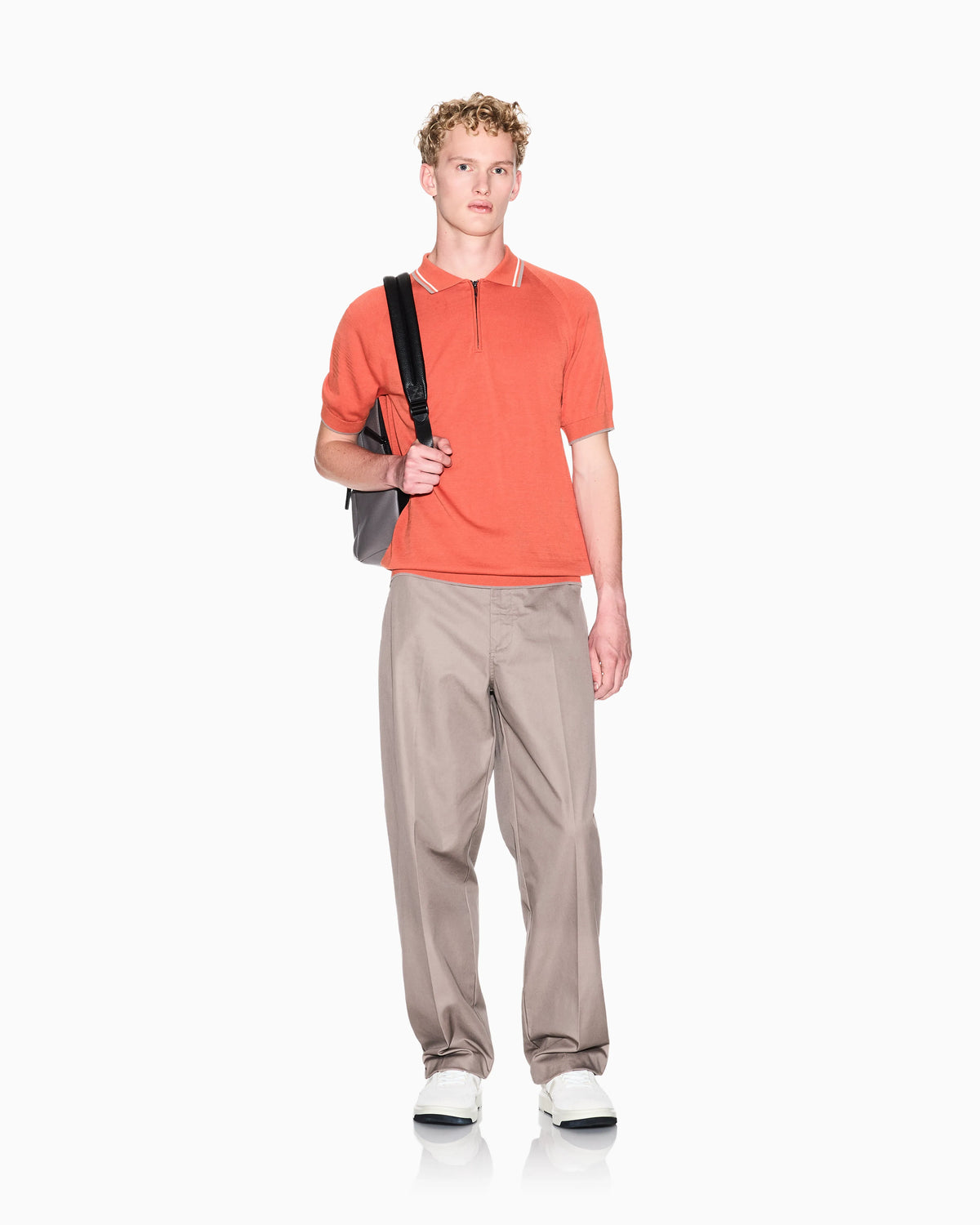 Zip-up knit polo shirt