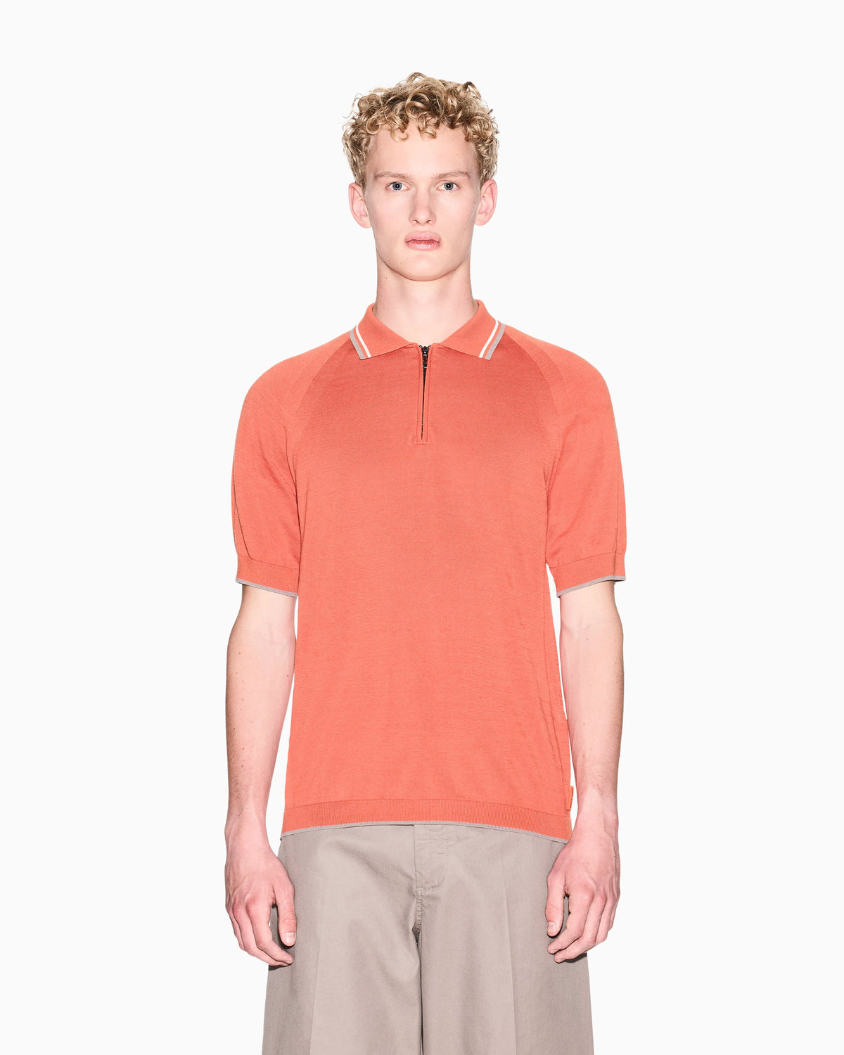 Zip-up knit polo shirt