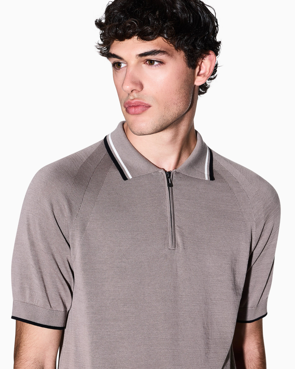 Zip-up knit polo shirt