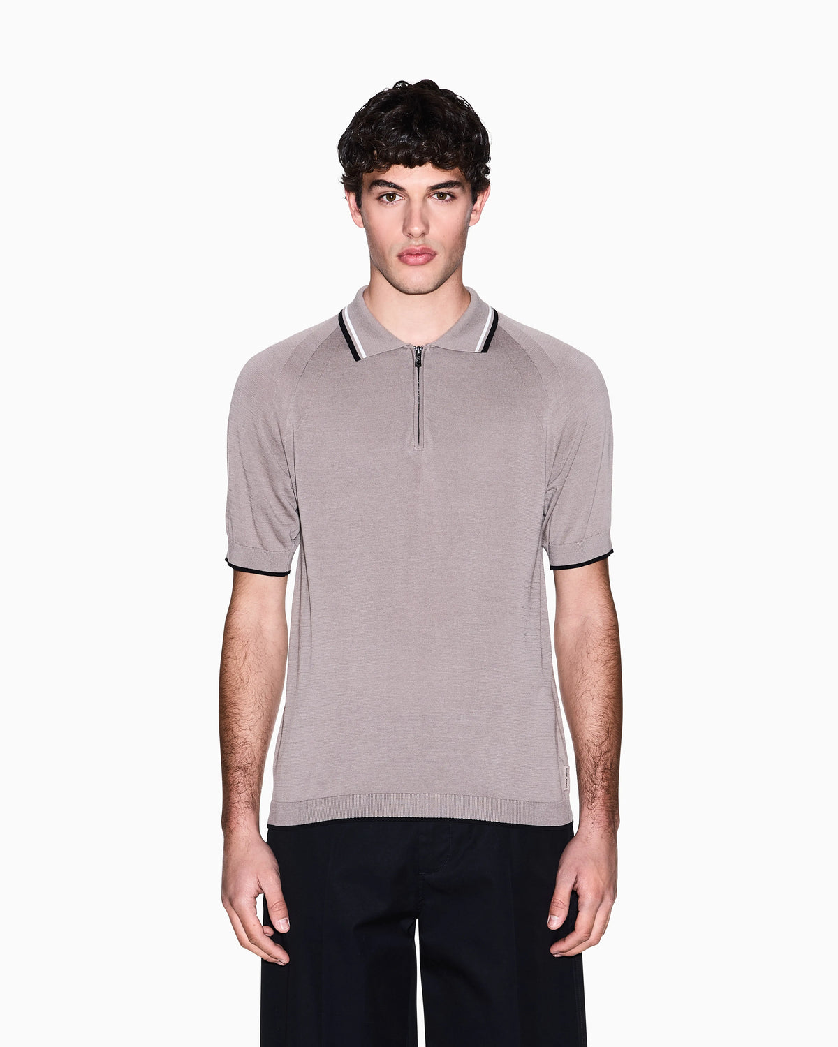 Zip-up knit polo shirt