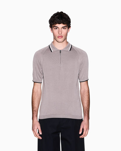 Zip-up knit polo shirt