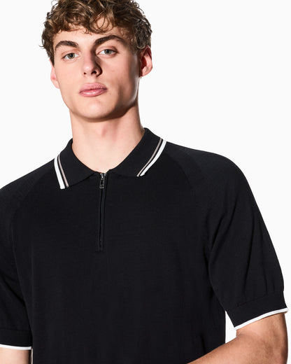 Zip-up knit polo shirt