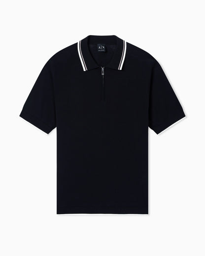 Zip-up knit polo shirt