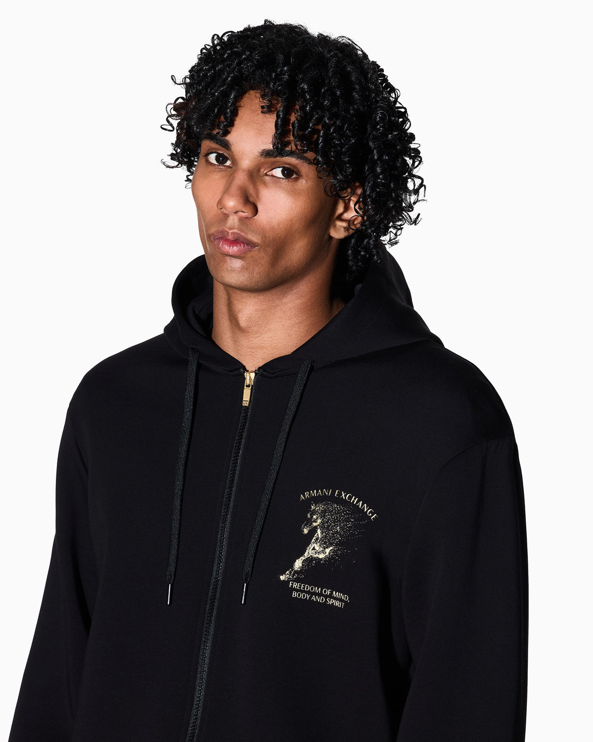 Zip-up hoodie with logo and horse print