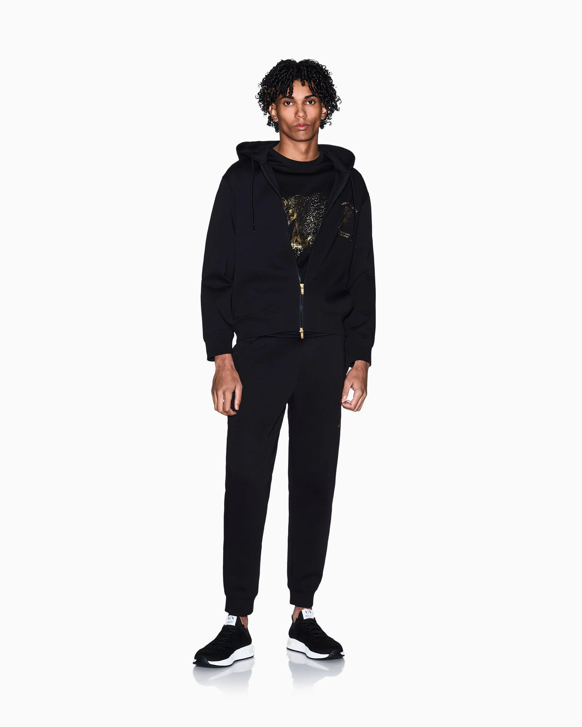 Zip-up hoodie with logo and horse print