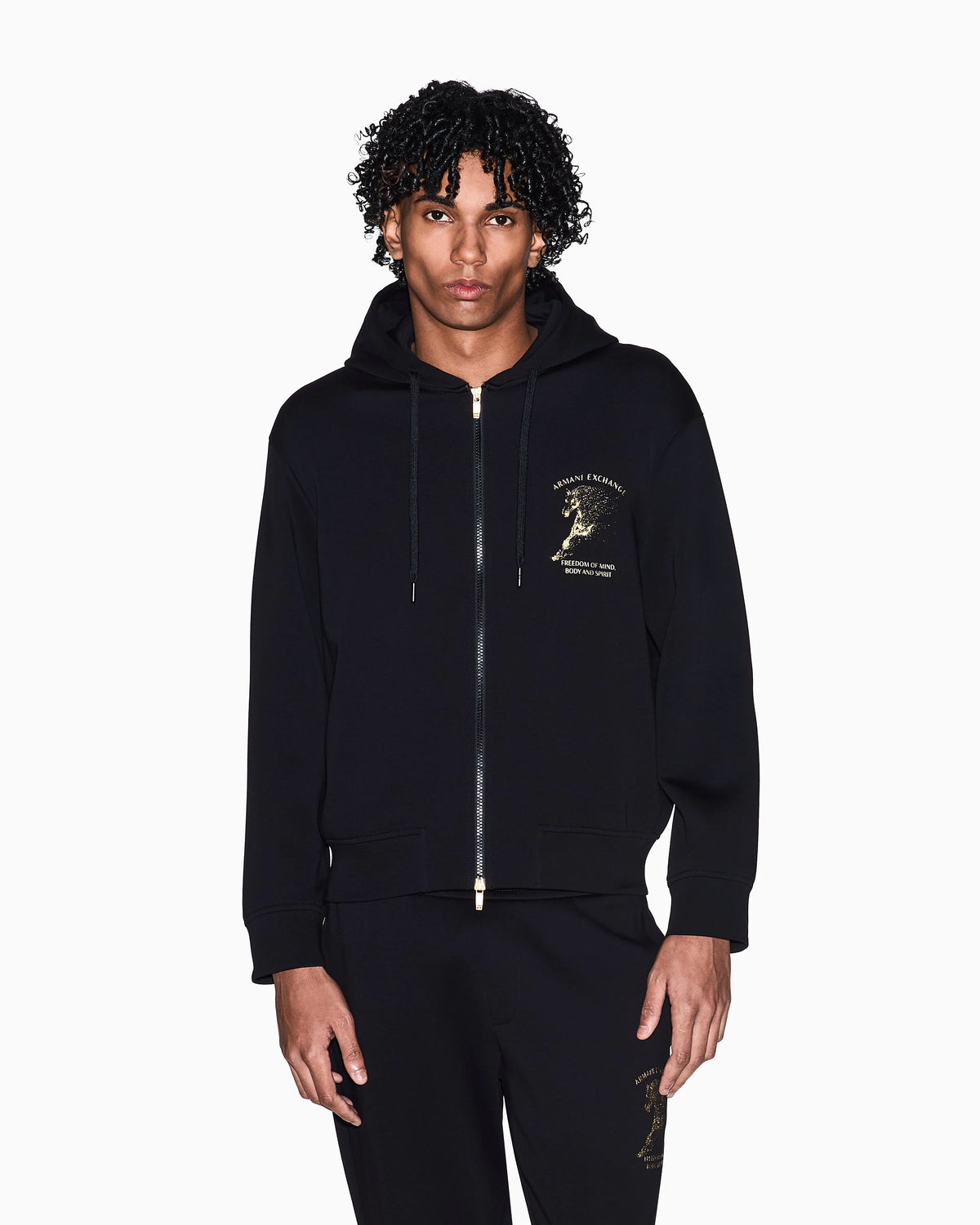 Zip-up hoodie with logo and horse print