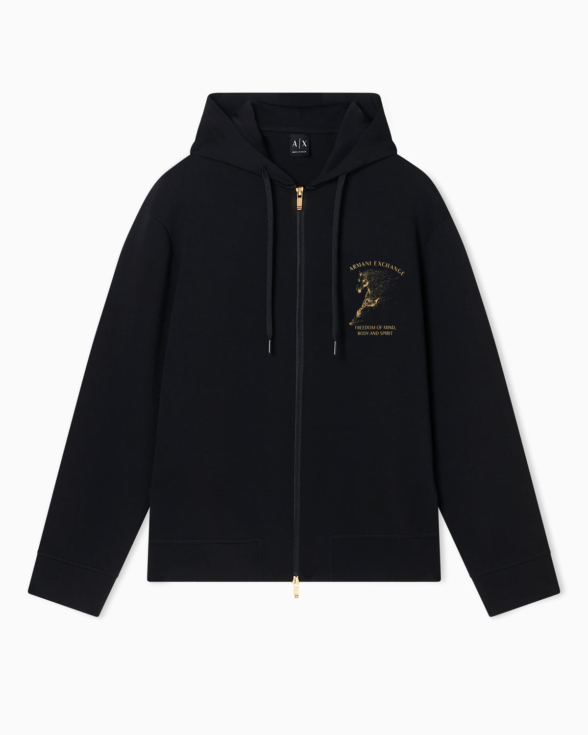 Zip-up hoodie with logo and horse print