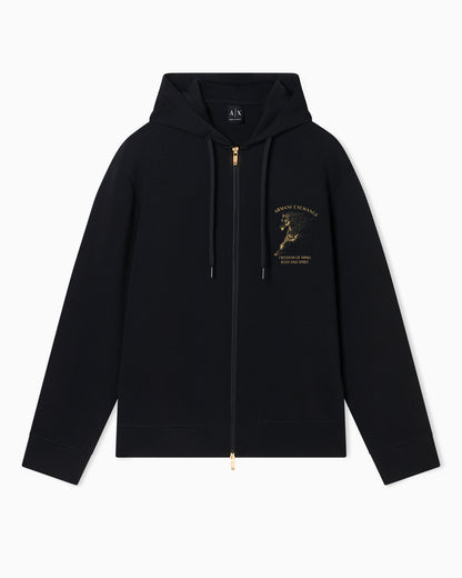 Zip-up hoodie with logo and horse print