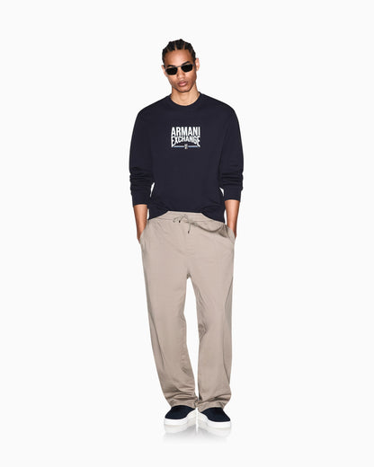 Diagonal Fleece Cotton Crewneck Sweatshirt