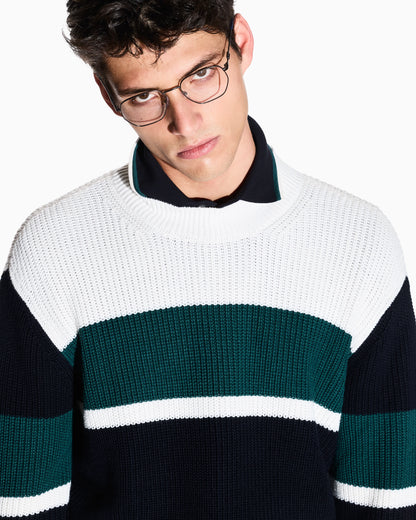 regular fit pullover in a wool-cotton mix with rib details