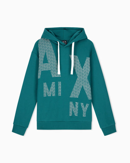 Cotton fleece hoodie with drawstring and front lettering