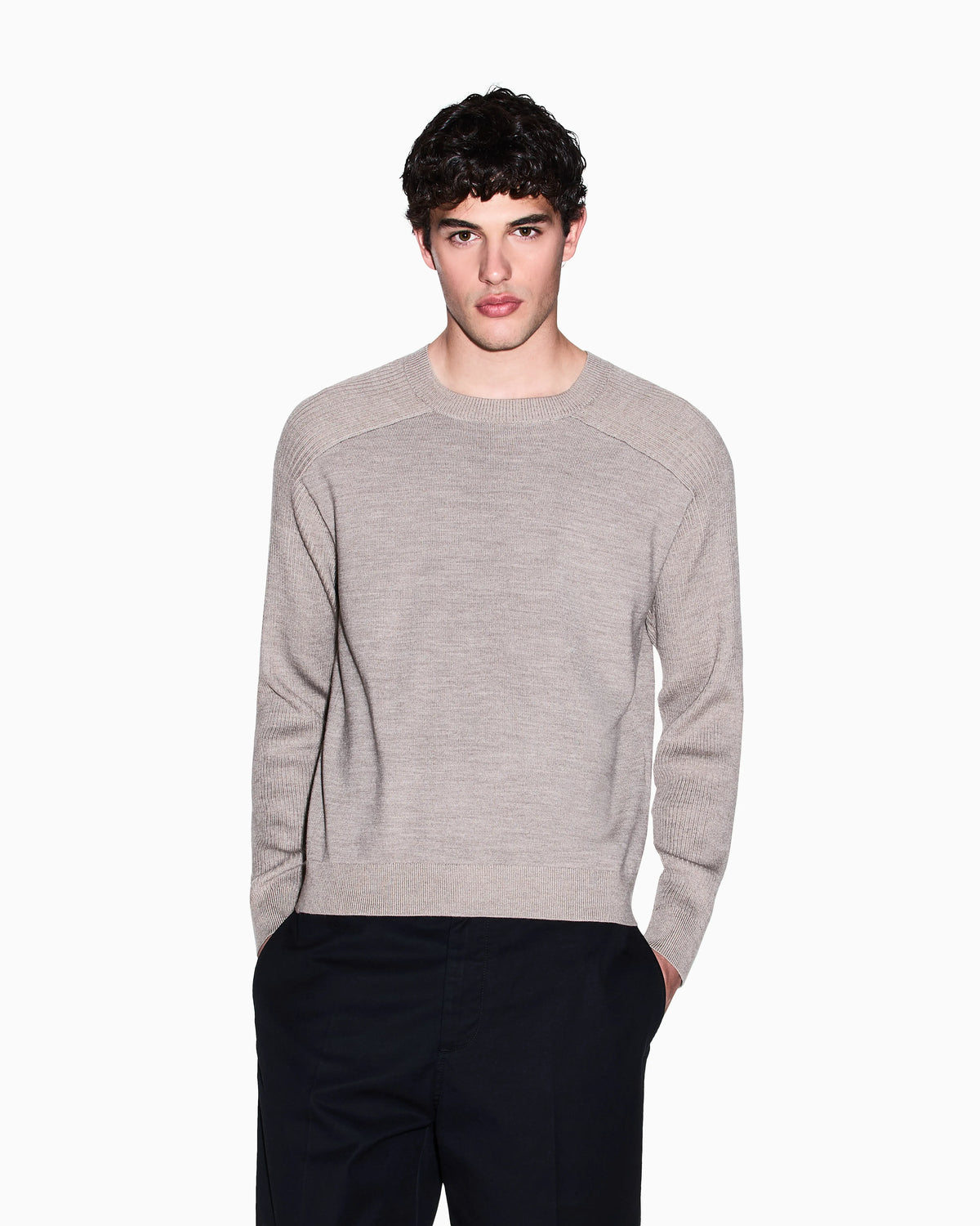 Crew neck sweater with shoulder detail