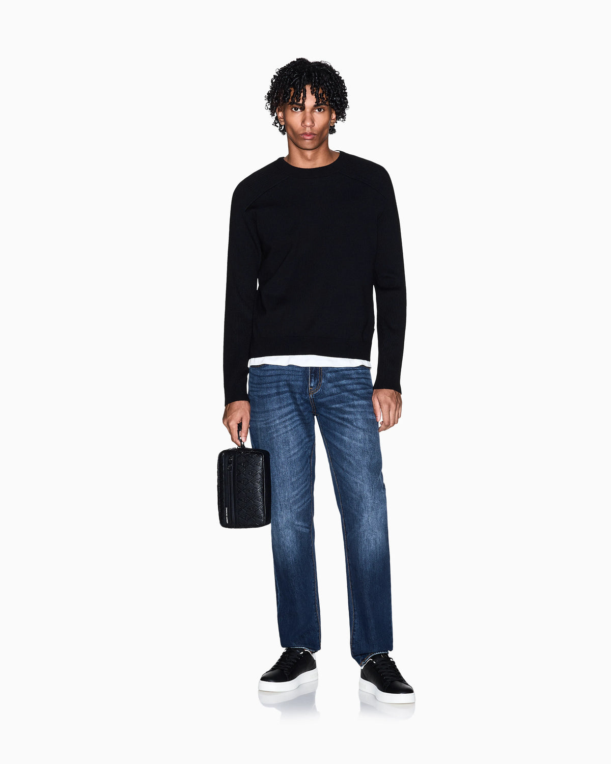 Crew neck sweater with shoulder detail