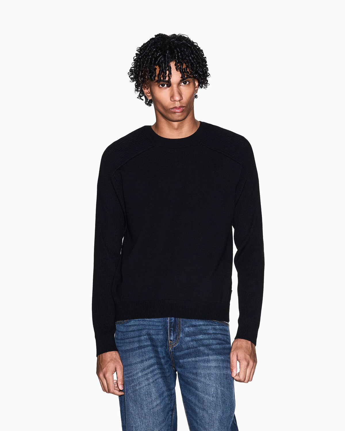 Crew neck sweater with shoulder detail