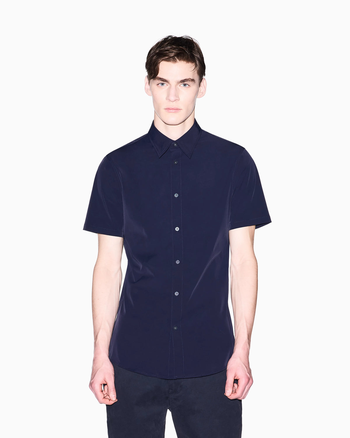 Slim Fit Shirt Solid Color Short Sleeves