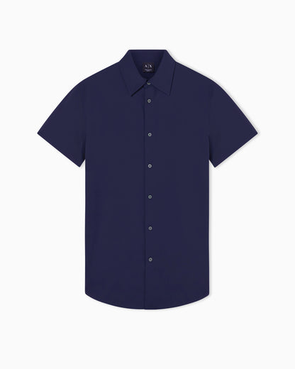 Slim Fit Shirt Solid Color Short Sleeves