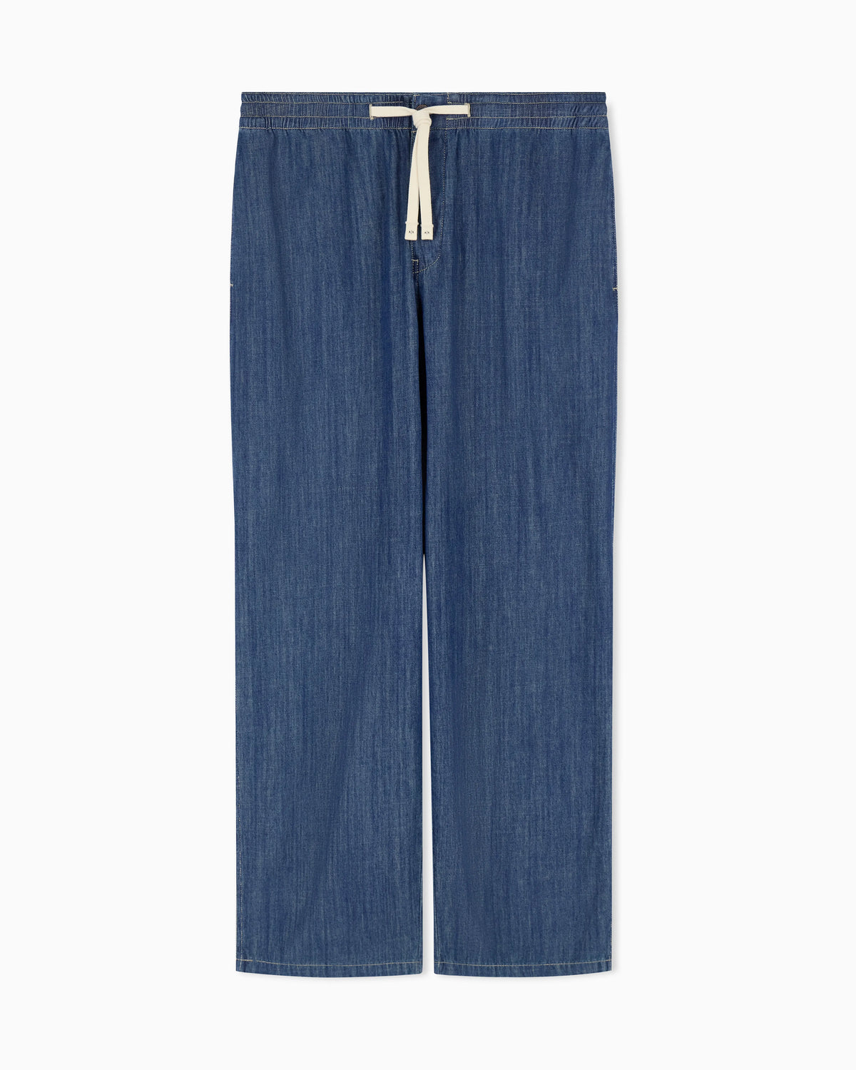 Washed cotton denim pants with an elastic drawstring waist