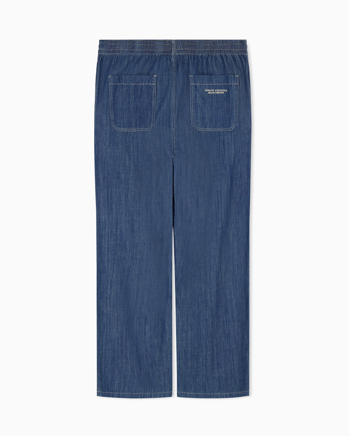 Washed cotton denim pants with an elastic drawstring waist